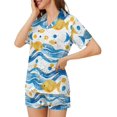 thumbnail image 4 of HPINK-T Women Pajamas Sets Short Sleeve Sleepwear, Soft Satin Button Down Lounge Wear Set 2 Piece Pjs Shorts Set XS-2XL, 4 of 12
