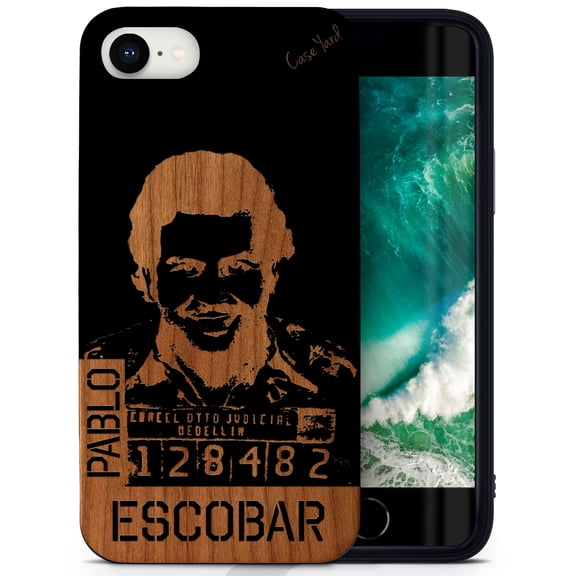 Case Yard Wooden Case for iPhone-SE Soft TPU Silicone cover Slim Fit Shockproof Wood Protective Phone Cover for Girls Boys Men and Women Supports Wireless Charging Pablo Escobar Mugshot Design