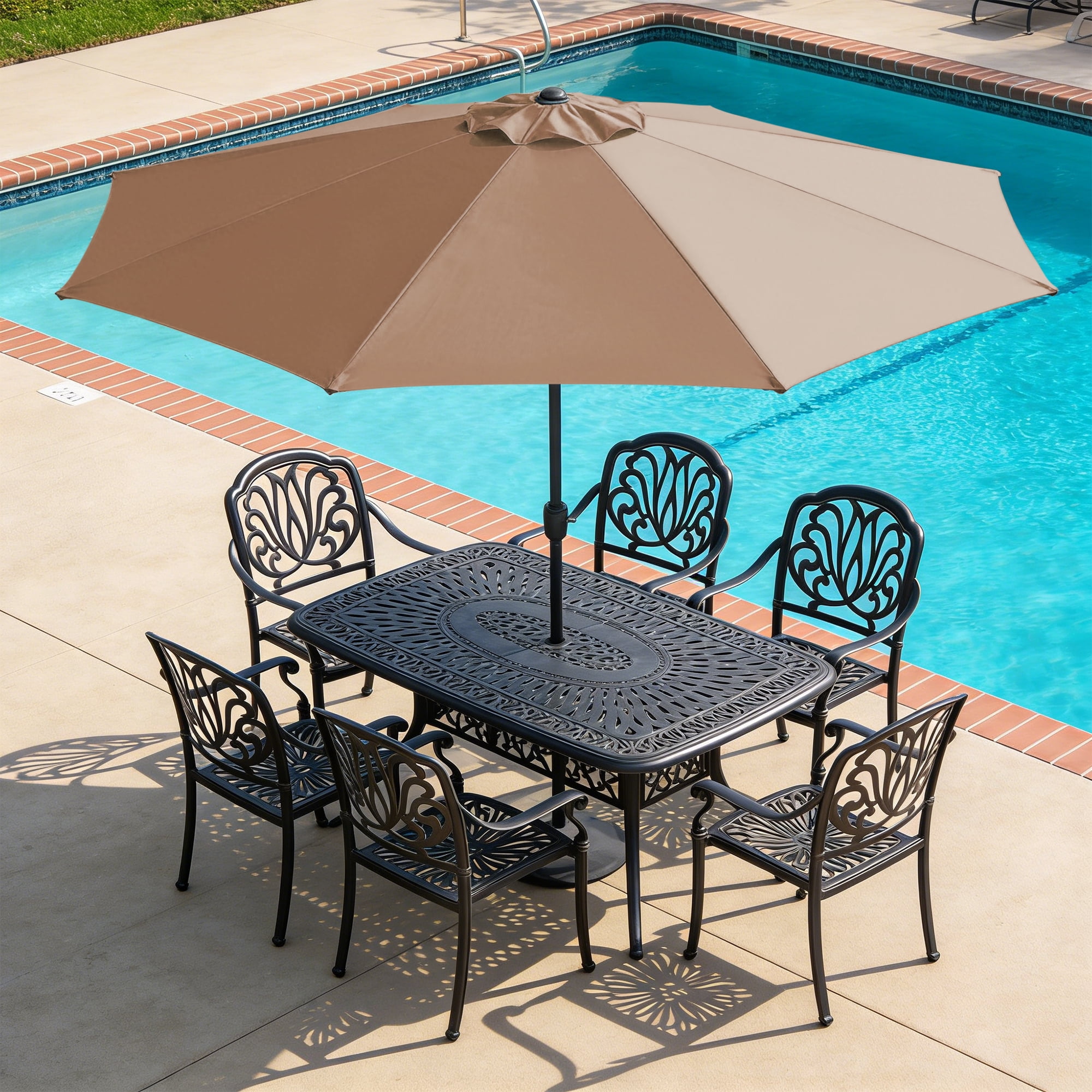 Abble 11FT Outdoor Patio Umbrella with Crank Handle, Market Umbrella with 8 Sturdy Umbrella Ribs, Waterproof for Garden Deck Backyard Pool, Tan