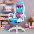 thumbnail image 3 of LED Light Gaming Chair, Computer Office Chair with Footrest and Massage Function, Ergonomic Reclining Gamer Chair with Durable Metal Base, 300 lbs Support, Pink White, 3 of 8