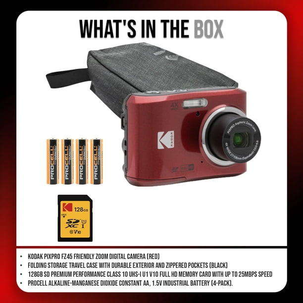Kodak PIXPRO FZ45 Friendly Zoom Digital Camera (Red) Bundle with