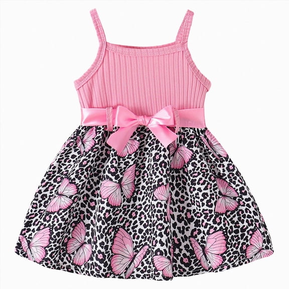 KPOPLK Girls Spaghetti Strap Dress Toddler Summer Dresses Kids Beach Casual Sundresses with Pockets for 1-15t(2-3 Years,Pink)