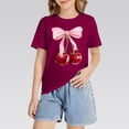 thumbnail image 6 of CPNG Girls Summer T-shirt Bow Cherry Print Loose Casual Stylish Crewneck Short Sleeve Cool Sports Top(Wine,6-7 Years), 6 of 8