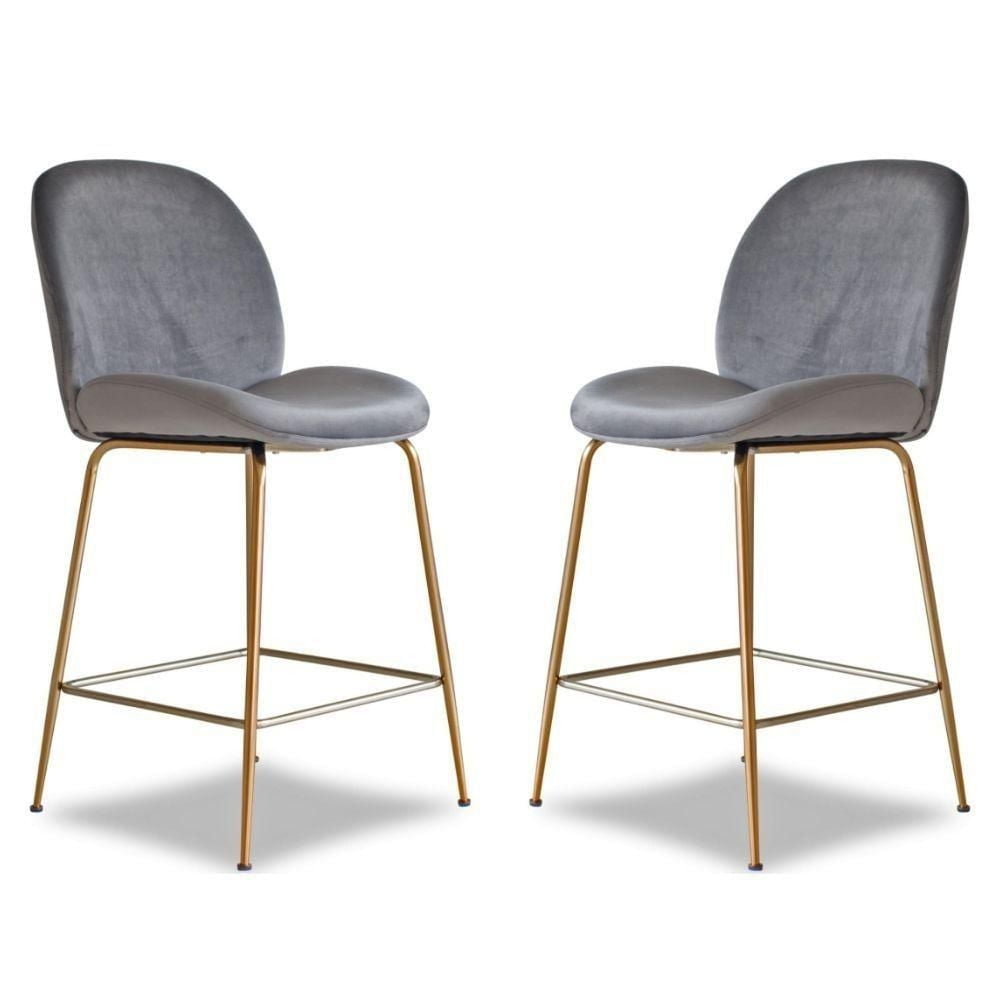 Take Me Home Velvet Stool with Gold Legs Set of 2 Comfortable Velvet Stools with Footrest for Kitchens, Bars, and Contemporary Spaces