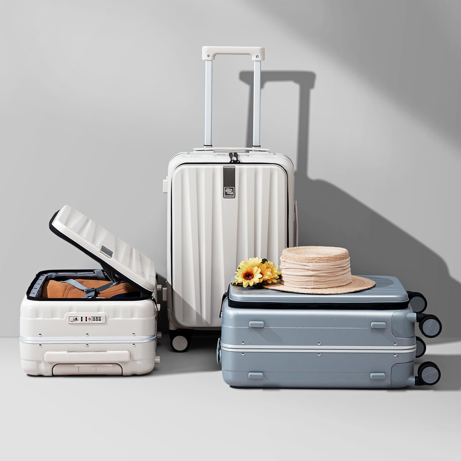 Hanke 26" Unisex Hardside Large Luggage, Ivory White