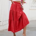 thumbnail image 3 of Women’s High Waist Tiered Maxi Skirt with Elastic Waistband and Pockets Flowy A Line Lightweight Casual Skirt Red M, 3 of 7