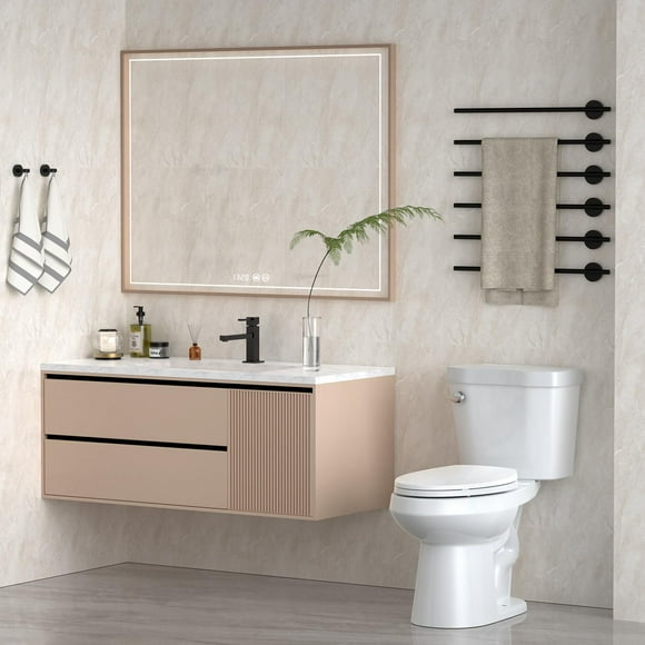 Two-Piece Elongated 1.28 GPF Siphonic Flush Toilet with Soft Close Seat, Universal Height ADA Cotton White (Toilet Seat Included)
