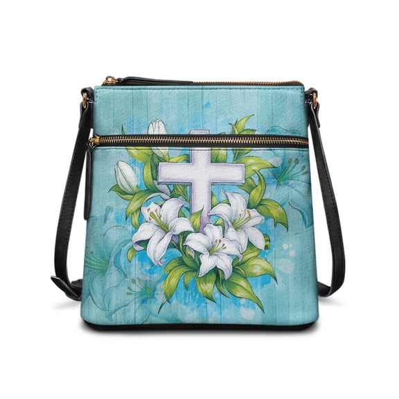 LedBack Cross Lily Leather Hobo Bag Crossbody Satchel Purse with Multi Pockets, Easter Shoulder Handbag Messenger Purse with Adjustable Strap, Blue