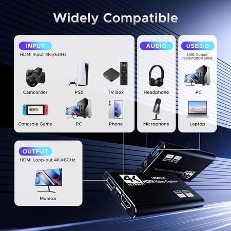 MOFEINI 4K HDMI CAPTURE CARD FOR STREAMING, FULL HD 1080P 60FPS USB CAM LINK GAME AUDIO VIDEO CAPTURE CARD NINTENDO SWITCH/PS5/3DS/XBOX/PS4 (BLACK)