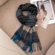 thumbnail image 1 of Zhuge Bufanda de lana para mujer, bufandas a cuadros de invierno, manta para mujer, borlas, cálidas, suaves, grandes, largas, estilo E, cuadrícula negra y azul, 1 of 4