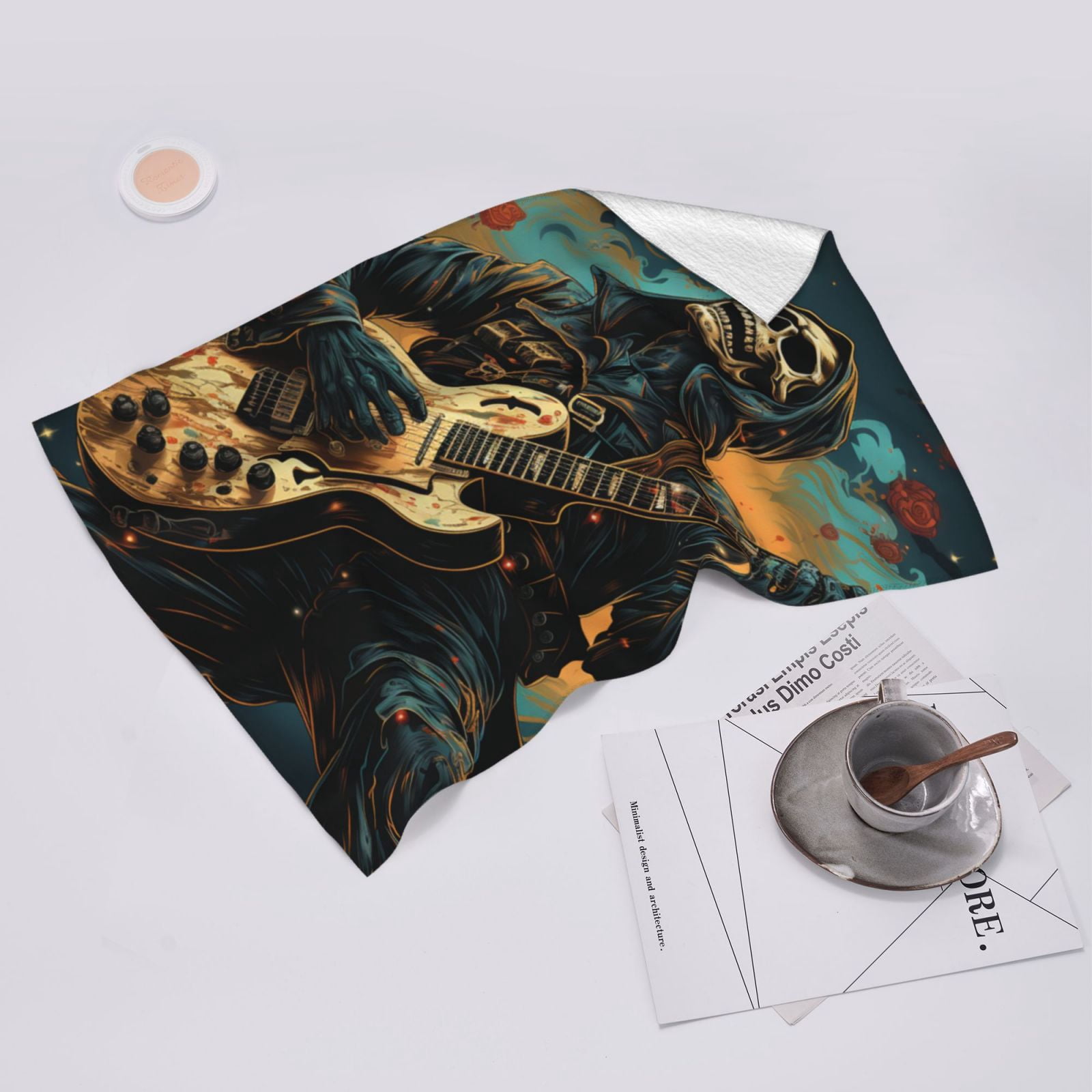 Skull Playing Guitar Heavy Metal Rock Skeleton 27.5" x 16" Ultra Soft Hand Towel, Face Wash Cloth for Bathroom, Gym, Travel, Pool