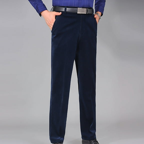 cllios Mens Corduory Pants Big and Tall Straight Flat-Front Chino Pants Expandable Waist Classic Fit Stretch Dress Pants Slim Solid Color Trousers