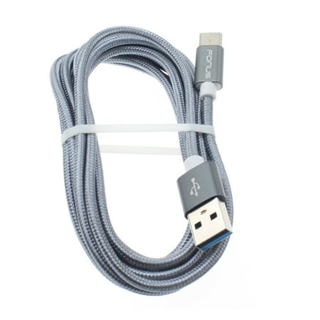 6ft Long Gray Braided Type-C Cable Rapid Charge USB Wire Sync Q6R for Google Pixel XL 3a XL 3 XL 2 XL Slate 12.3 - HTC Bolt, U11, 10, Life - Huawei P9 P10 P30 Pro, Google Nexus 6P, Mate