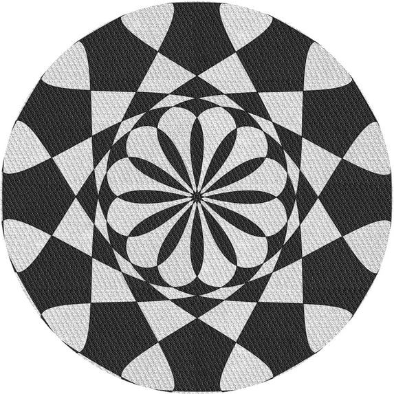 Ahgly Company Indoor Round Patterned Iridium Black Area Rugs, 7' Round