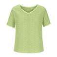 thumbnail image 3 of Women's Summer V-Neck Solid Color Blouse Leisure Hollow Out Short Sleeve T-shirt Tops, 3 of 7