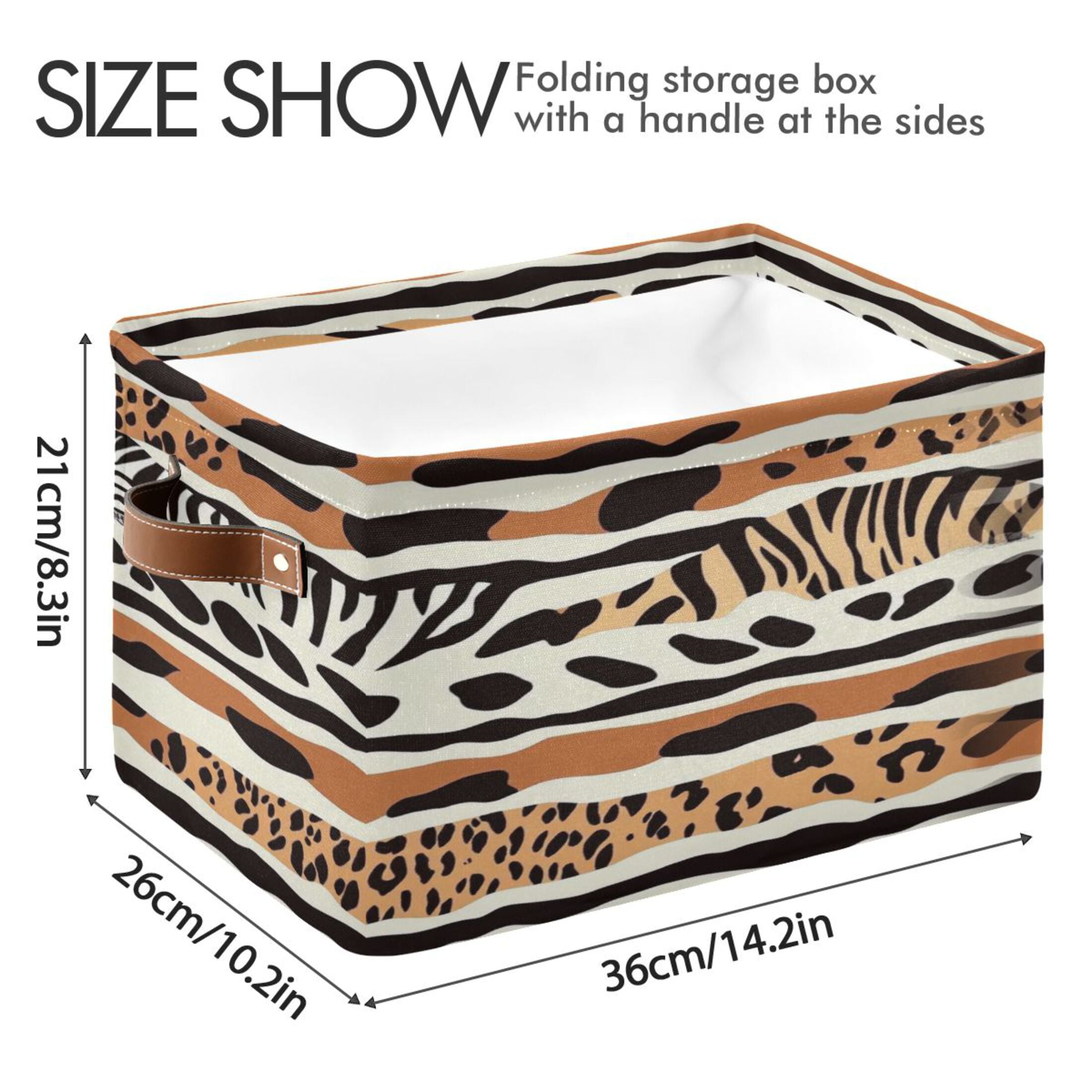 Animal Print Pattern Foldable Storage Basket,Canvas Fabric Foldable Storage Bins with Handles Open Home Storage Bins Boxes for Toy Book Shelf Closet Baskets