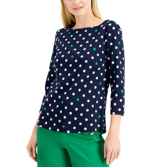 Charter Club Cotton Dot Print Top Intrepid Blue Combo Ditsy Flor XS