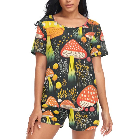 joogoo Women's Pajama Set Magic Mushroom Short Sleepwear Loungewear with Pockets M