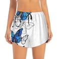thumbnail image 2 of Xecao's Blue Flying Butterflies for a double-layer running short for women, perfect for gym, tennis, and more, featuring a convenient pocket., 2 of 9