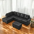 thumbnail image 5 of JESTOP 99" Wide 3-Piece L-Shaped Faux Leather Sectional Sofa Set Corner Couch with Chaise and Drop Down Backrest & Cup holders with Storage Ottoman, Black, 5 of 7