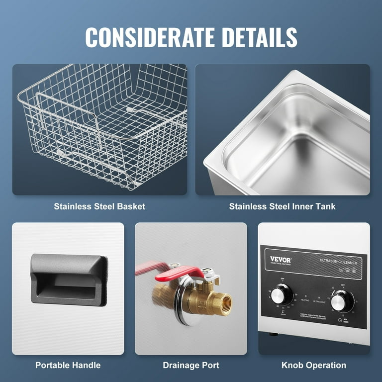 10L Ultrasonic Cleaner 240W – With Heater, Basket, Timer, 40kHz, Stainless Tank