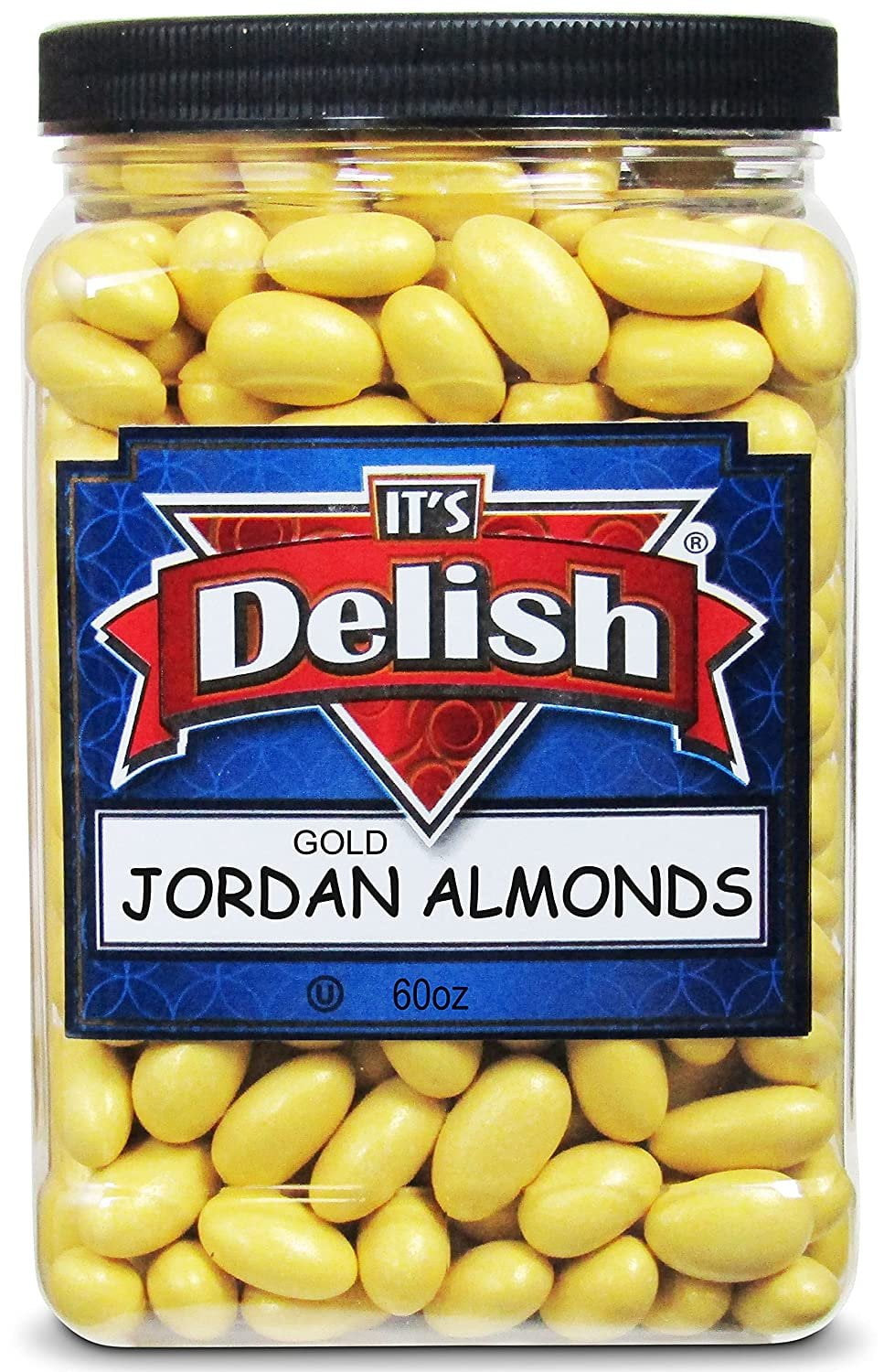 Gold Jordan Almonds by Its Delish, 3.75 lbs 60 Oz Jumbo Container  Candied Almond Nut with Sweet Hard Candy Coating - Bulk Wedding Favors and Party Buffets, Gold Theme Parties - Vegan & Kosher