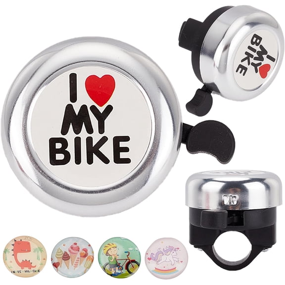 I Love My Bike Bicycle Bell Aluminum Alloy Bike Bells Ring Round Pink Loud Sound Cycling Handlebars Bells with 4Pcs Resin Stickers 1set DIY