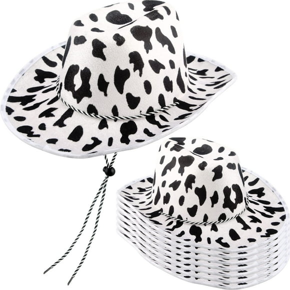 Sombrero vaquero SGBETTER con estampado de vaca, blanco y negro, paquete de 8