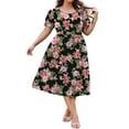 thumbnail image 2 of WellSize Plus Size Women Summer Dresses Casual Crew Neck Short Sleeve Sundresses Floral Midi Dress with Pockets, 2 of 8