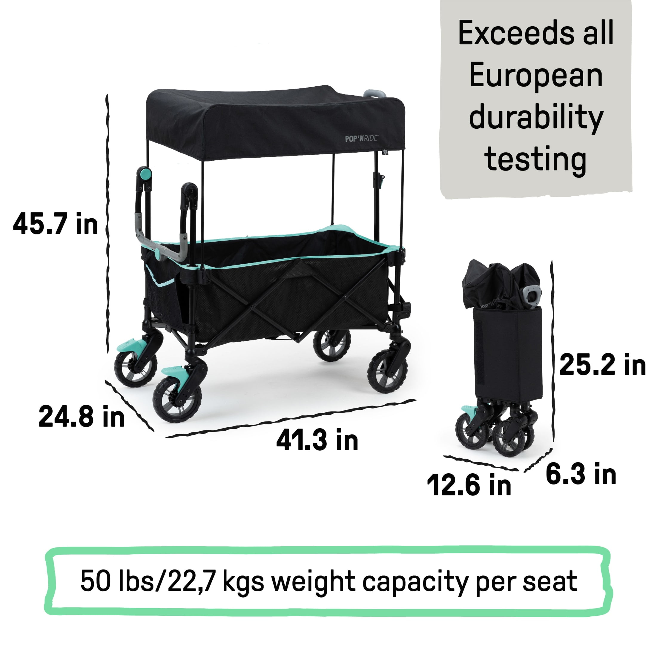 Ingenuity Pop 'N Ride Stroller Wagon - Black & Teal