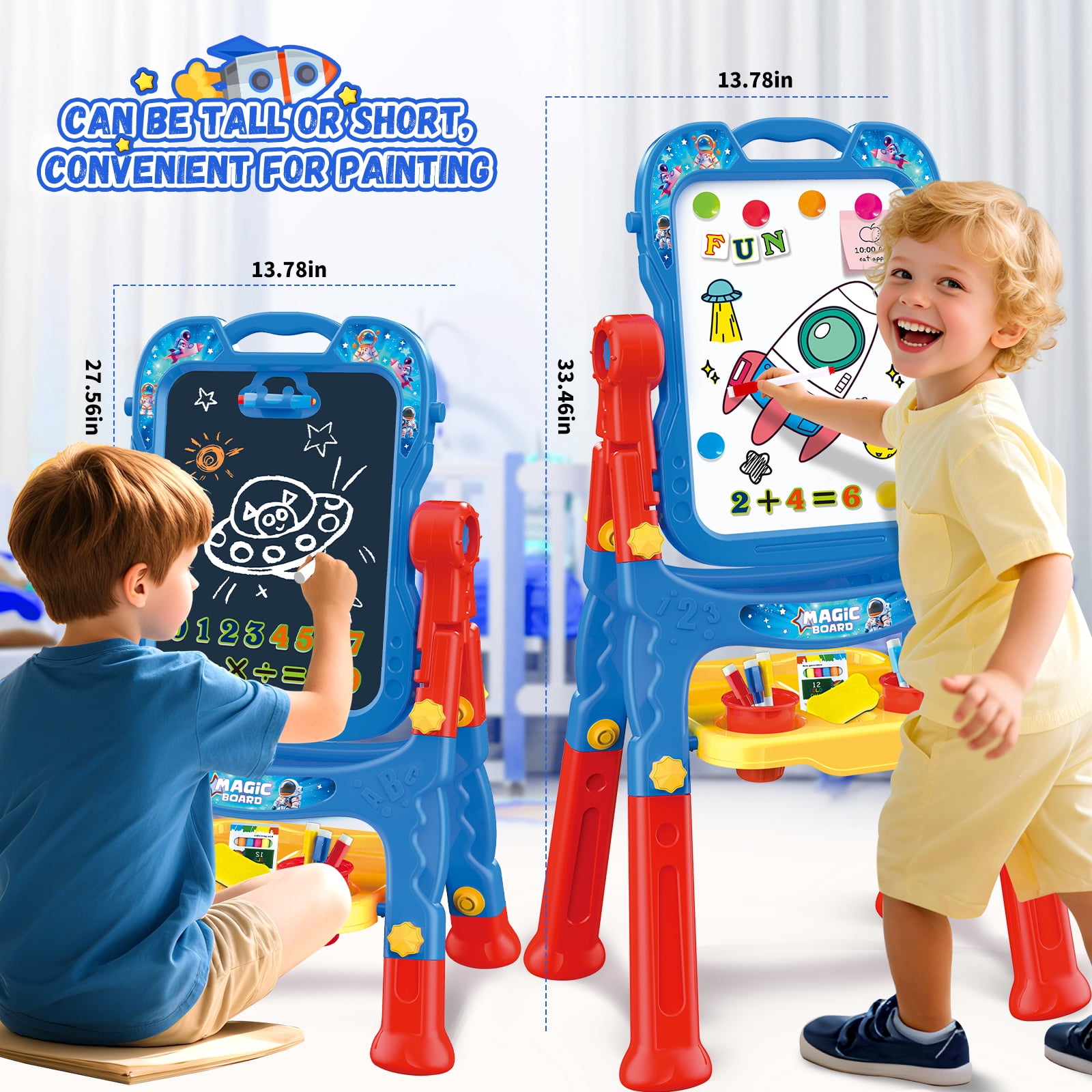 Art Easel for Kids - Adjustable Double-Sided Rotatable Magnetic White Board with Painting Accessories, Preschool Learning Toy for Girls 3-5 Years Old,Ideal Christmas Birthday Gift （Blue）