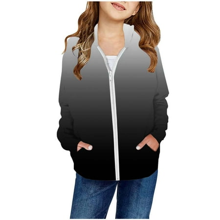 

EHQJNJ Girls Ski Jacket Girl s Autumn and Winter Gradient Color Patch Pocket Zipper Sweatshirt Hooded Cardigan Jacket Girls Outerwear Jackets and Coats 2-3 Years
