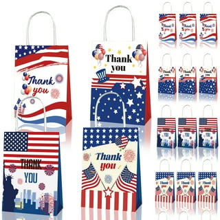 16 Pieces Patriotic Thank You Gift Bags with 18 Red White Blue Tissue Paper  Amer