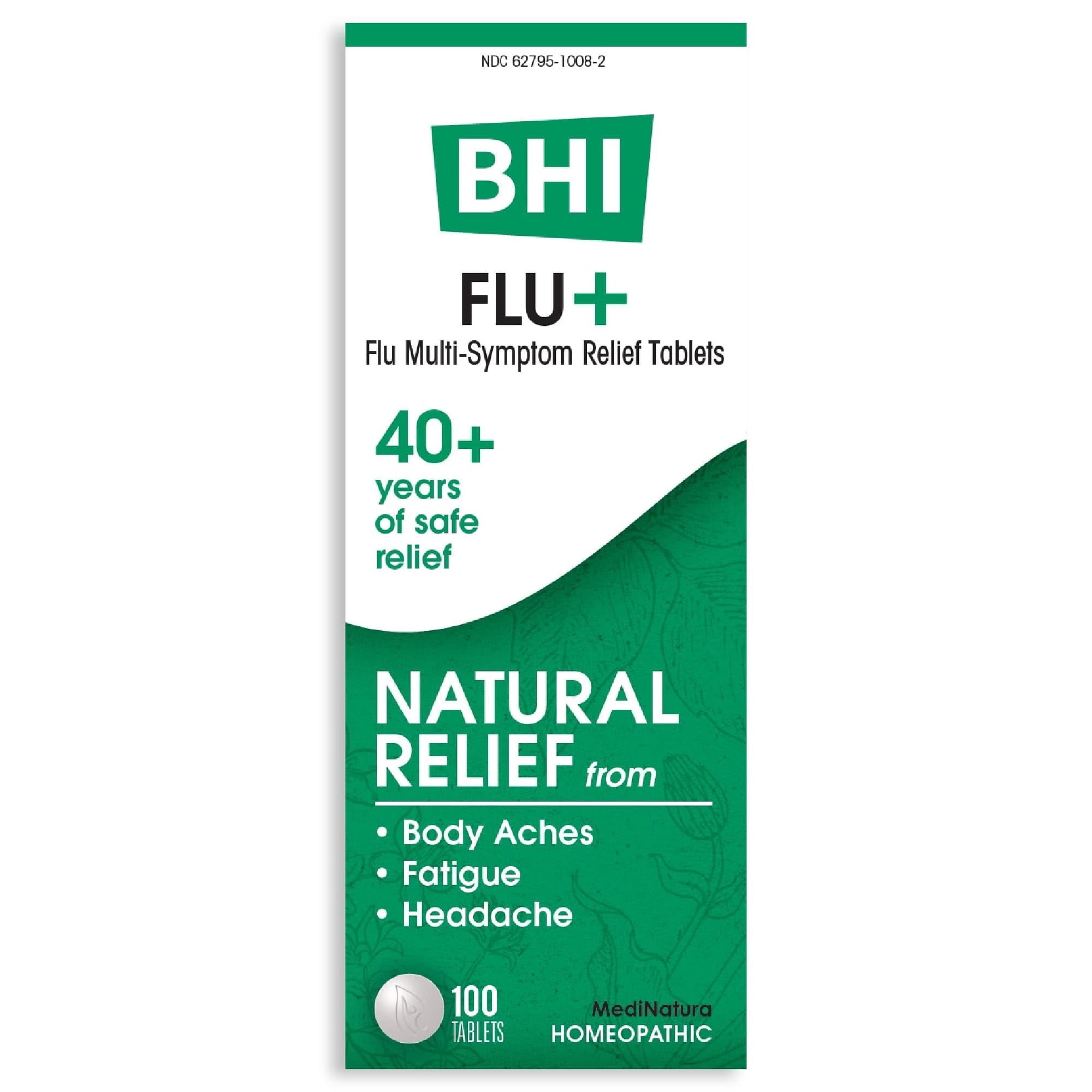 MediNatura BHI Flu + Cold Multi-Symptom Relief - Natural Safe Remedy - 11 Targeted Homeopathic Active Ingredients -100 Tablets