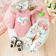 thumbnail image 2 of RMGVDSD Toddler Baby Girl Clothes Autumn Winter Long Sleeve Love Printed Romper Tops + Long Pants +Headband 3 Pcs Outfits Set Cute Baby Clothes 12-18 Months, 2 of 9