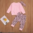 thumbnail image 2 of Bmnmsl Little Girl Sets Long Sleeve Letter Round Neck Top Leopard Printed Pant Hair Band, 2 of 5