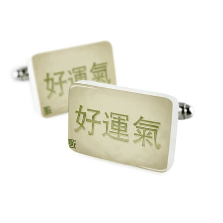 Cufflinks Good luck Chinese characters, green letterPorcelain Ceramic NEONBLOND