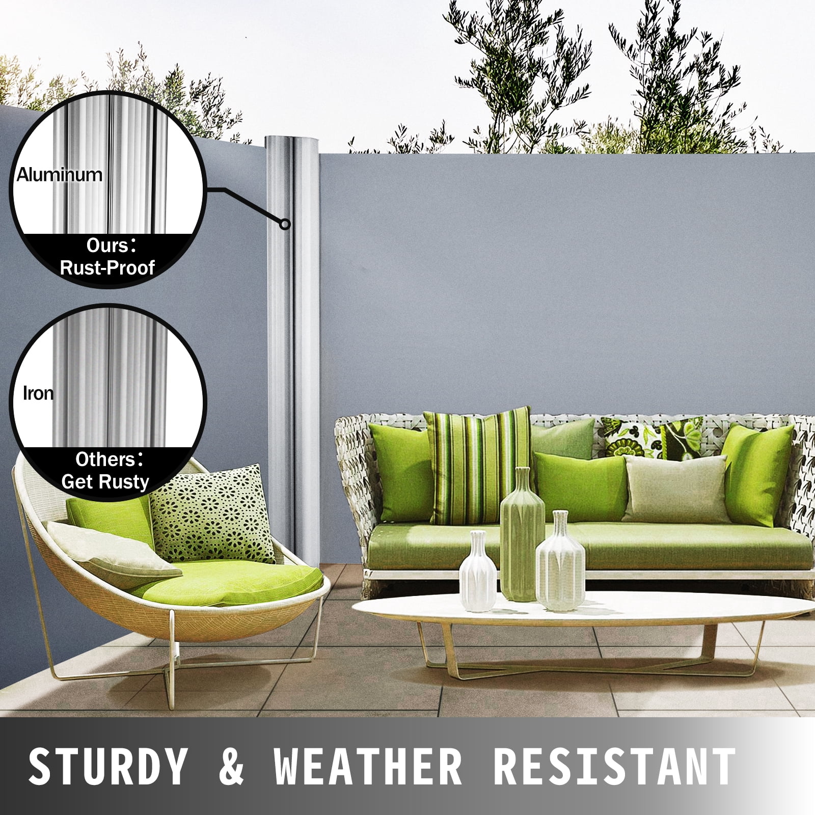 VEVORbrand Retractable Side Awning 236" x 71",Double Retractable Patio Screen Waterproof, Retractable Room Divider Creamy-White for Privacy, Garden, Outdoor, Patio and Terrace,Aluminum Aloy