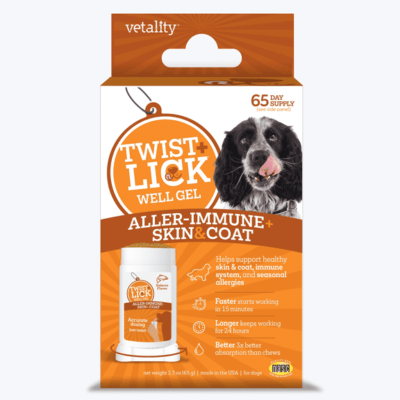 Vetality Twist & Lick Aller-Immune   Skin & Coat Supplement for Dogs, 2.3 oz
