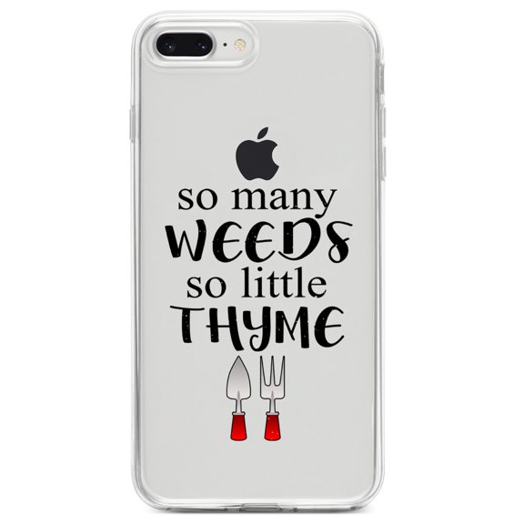 DistinctInk Clear Shockproof Hybrid Case for iPhone 7 PLUS / 8 PLUS (5.5" Screen) TPU Bumper Acrylic Back Tempered Glass Screen Protector - So Many Weeds So Little Thyme - Gardening