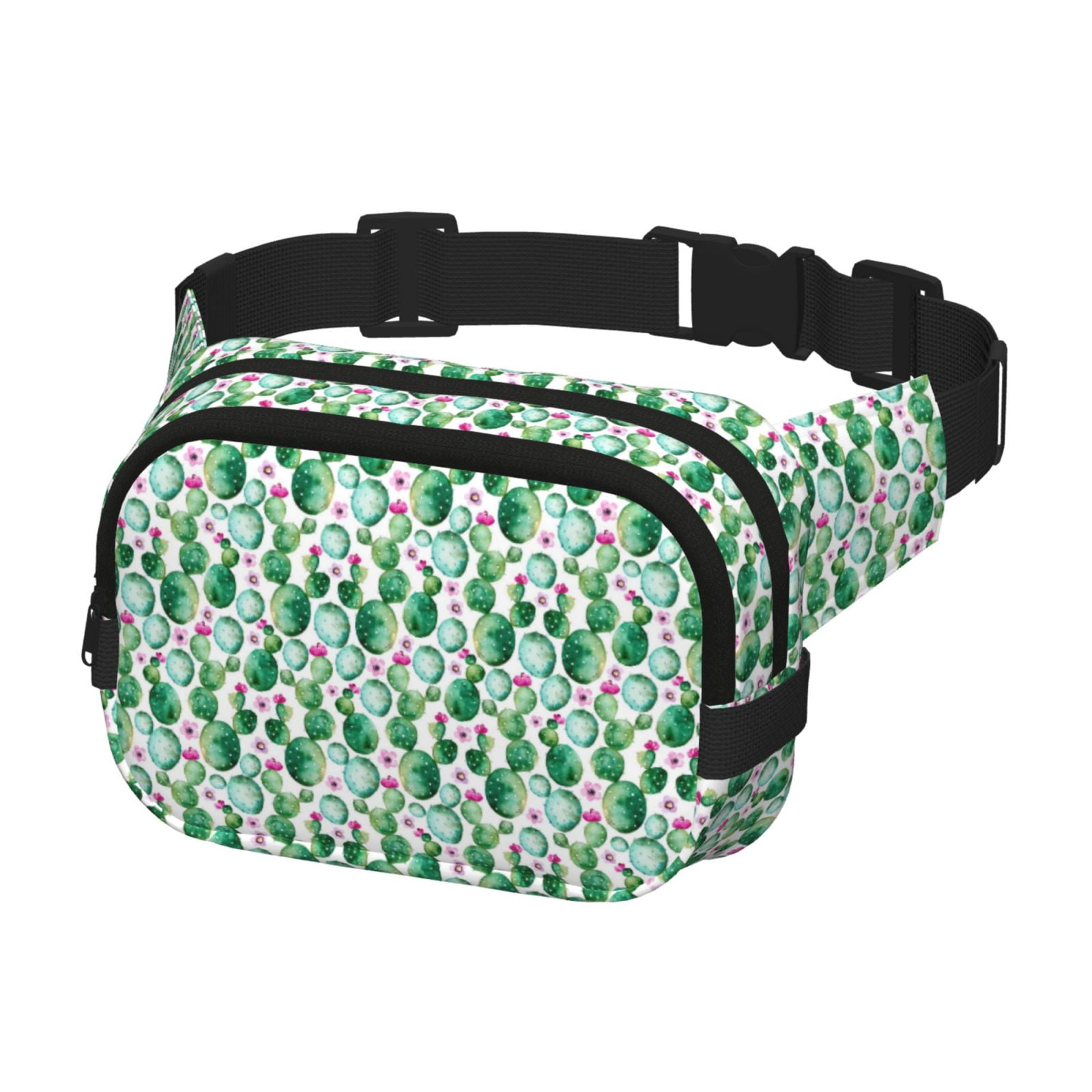 Picia Cactus Plants Print Square Double-Layer Waist Bag Mini Adjustable Waist Belt Bag Exercise Running Travel Hiking