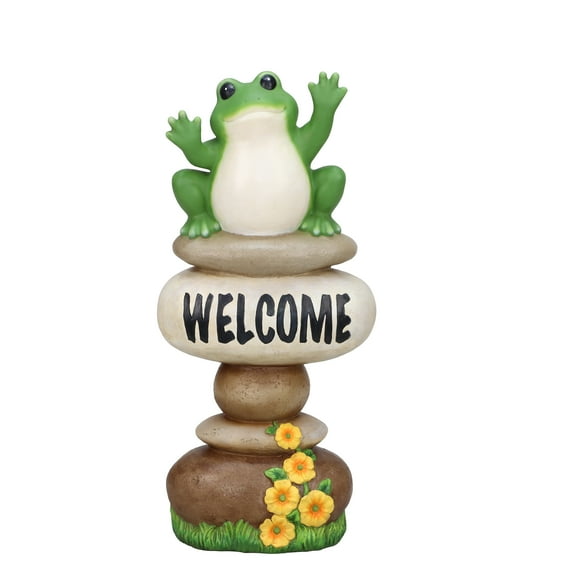 Mainstays 19.75 Inch Outdoor Large Frog on Welcome Stones Statue