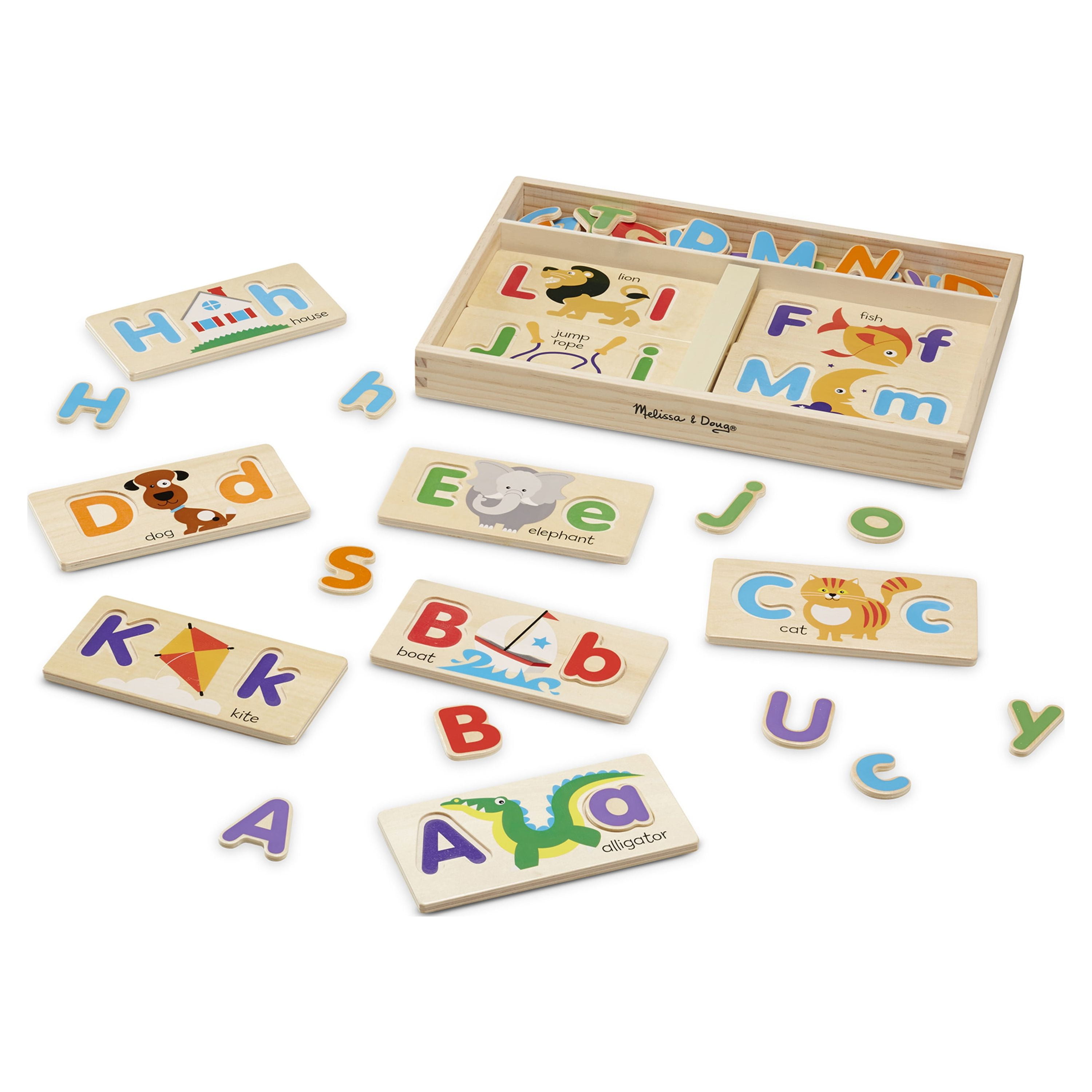Melissa & Doug ABC Picture Boards - Educational Toy With 13 Double-Sided Wooden Boards and 52 Letters