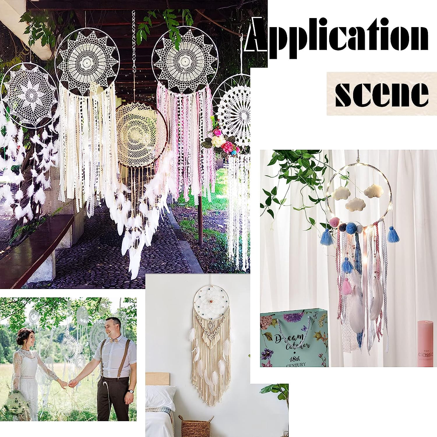 161 Pcs Wooden Beads Kits Round Barrel Bicone Wood Beads with Polypropylene Fiber Ribbons Bamboo Circle Cross Stitch Hoop Ring Cotton Lace Cup Coasters DIY Decorations Making