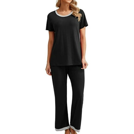 

Women s Casual Loose Pajamas Sets Sleepwear Short Sleeve Round Neck Tops Floral Print Pants Loungewear