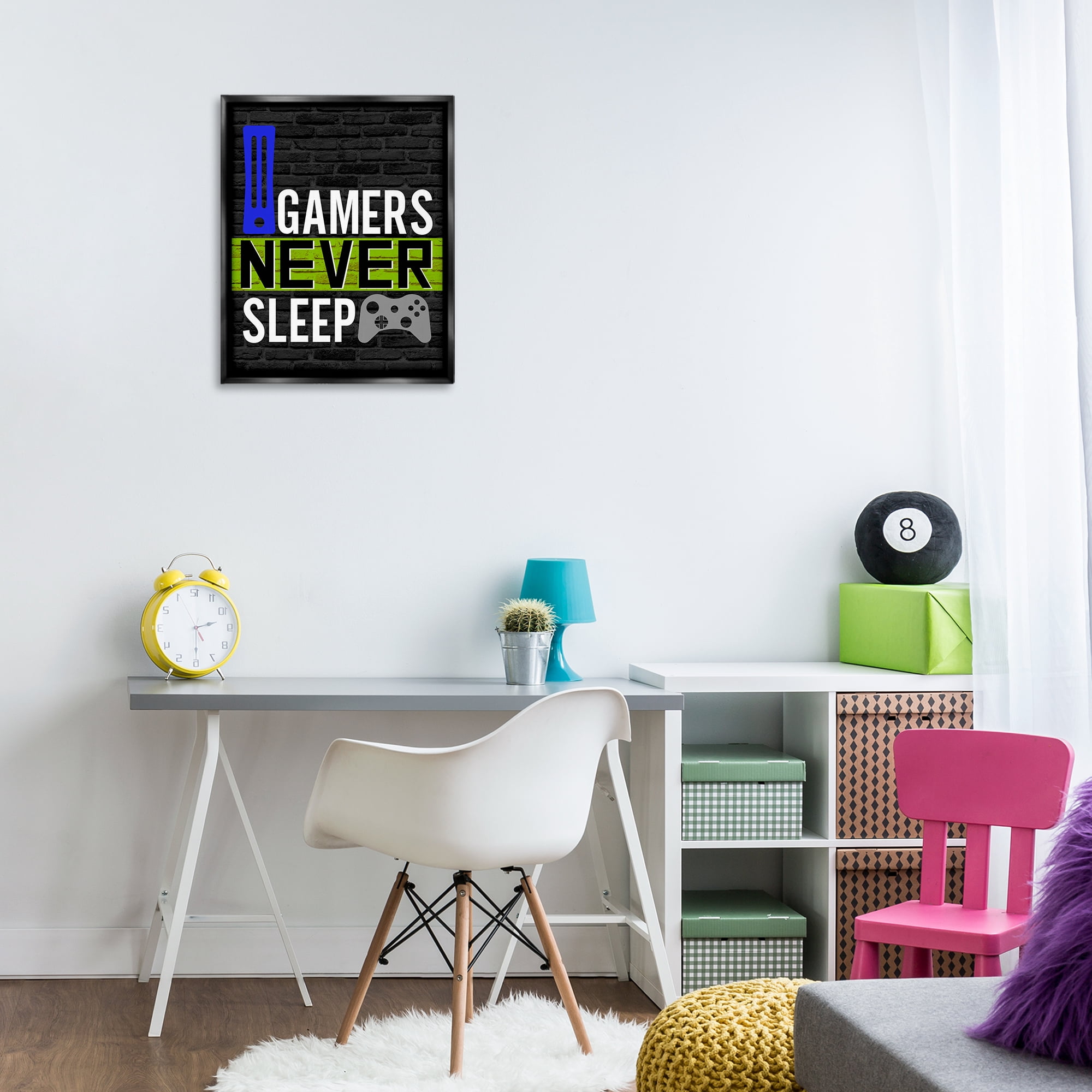 Stupell Industries Gamers Never Sleep Typography Painting Black Floater Framed Art Print Wall Art, 17 x 21