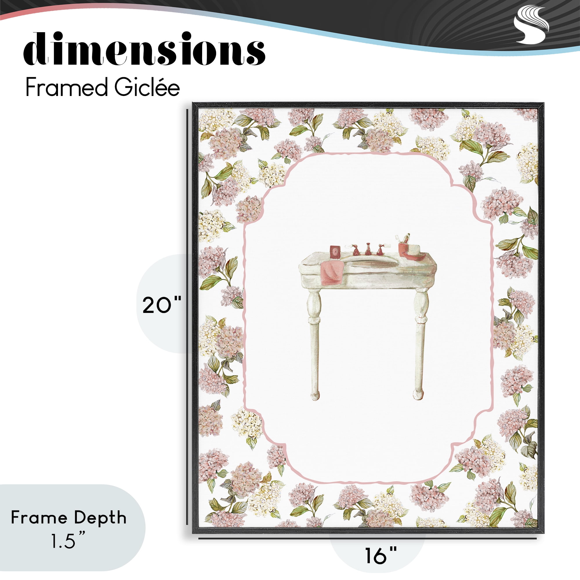 Stupell Industries Elegant Hydrangeas Vanity Black Framed Giclee Art, design by Carol Robinson