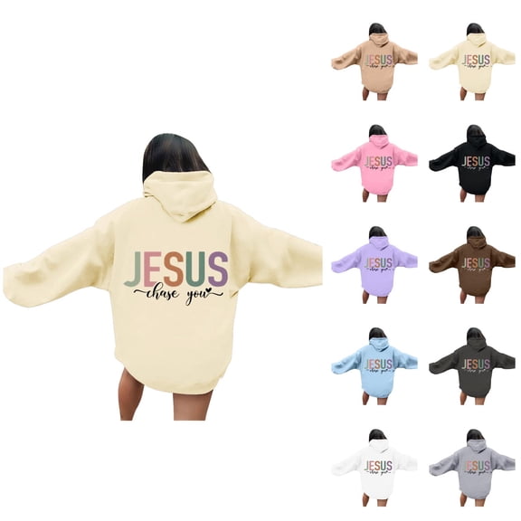 Christian Hoodie for Women 2025 Jesus Chase You Graphic Hoodies Pockets Hooded Sweatshirt Hoodie Women Pullover