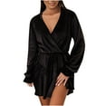 thumbnail image 1 of DPTALR Women Solid Color Elegant Belt Loose Solid Color Long Sleeves Dress, 1 of 9