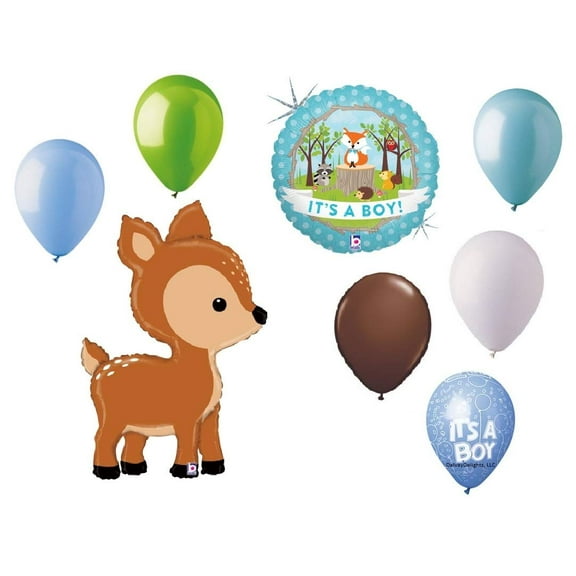 DalvayDelights Oh Deer 8 pc Woodland It's a Boy Baby Shower Animals Balloons Bouquet Party Decoration Set